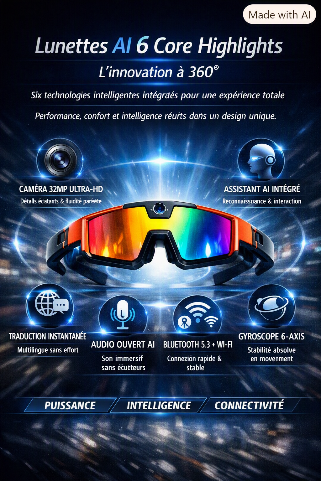 LumiSmart VisionCam — Lunettes Connectées IA avec Caméra HD & Assistant Vocal
