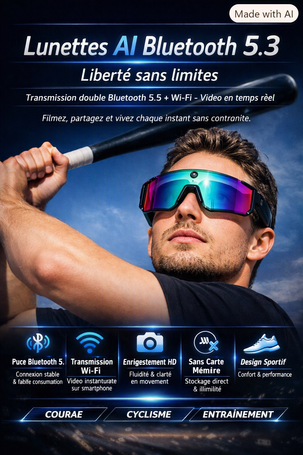LumiSmart VisionCam — Lunettes Connectées IA avec Caméra HD & Assistant Vocal