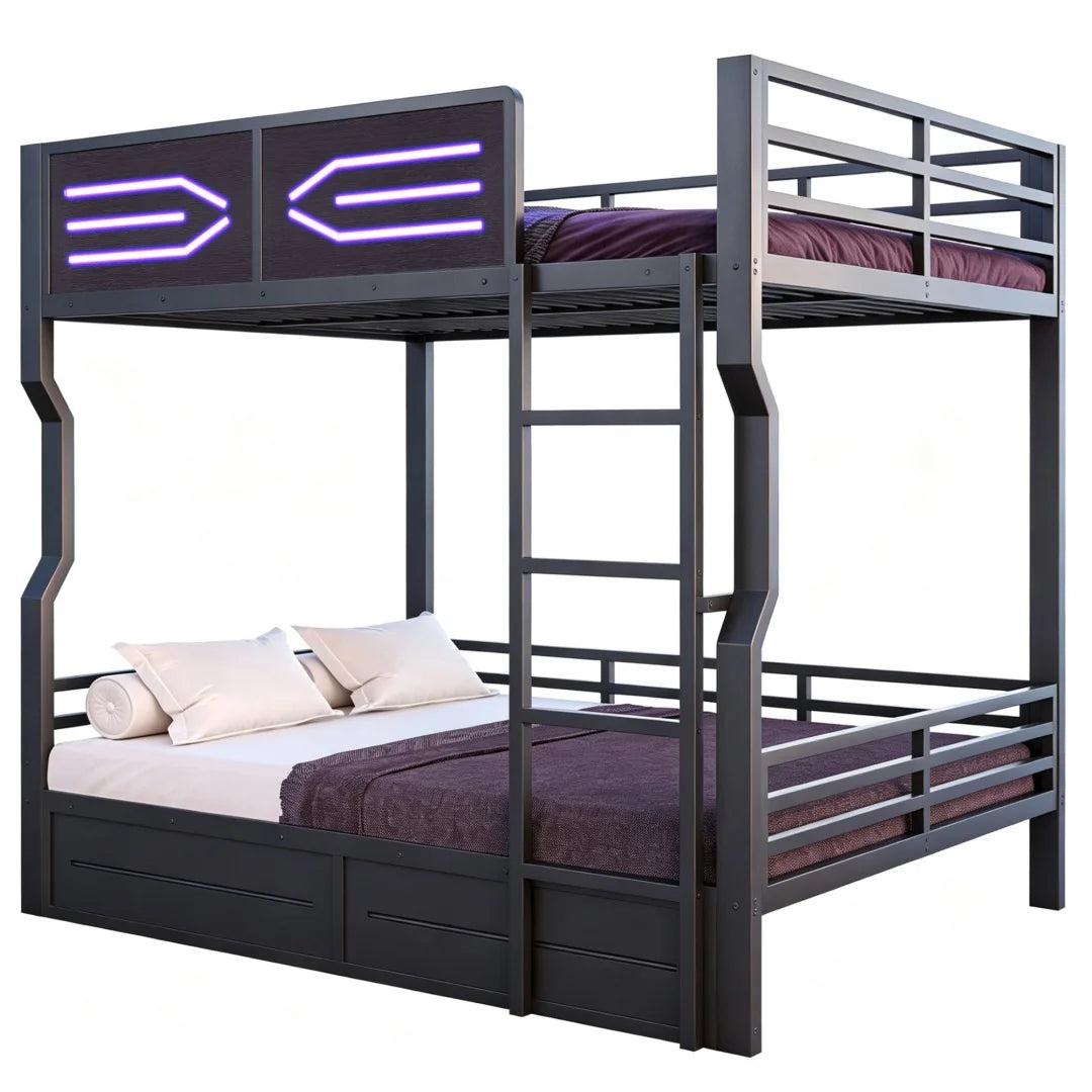 Lit Mezzanine Métal 140x200 Avec LED et Garde-Corps