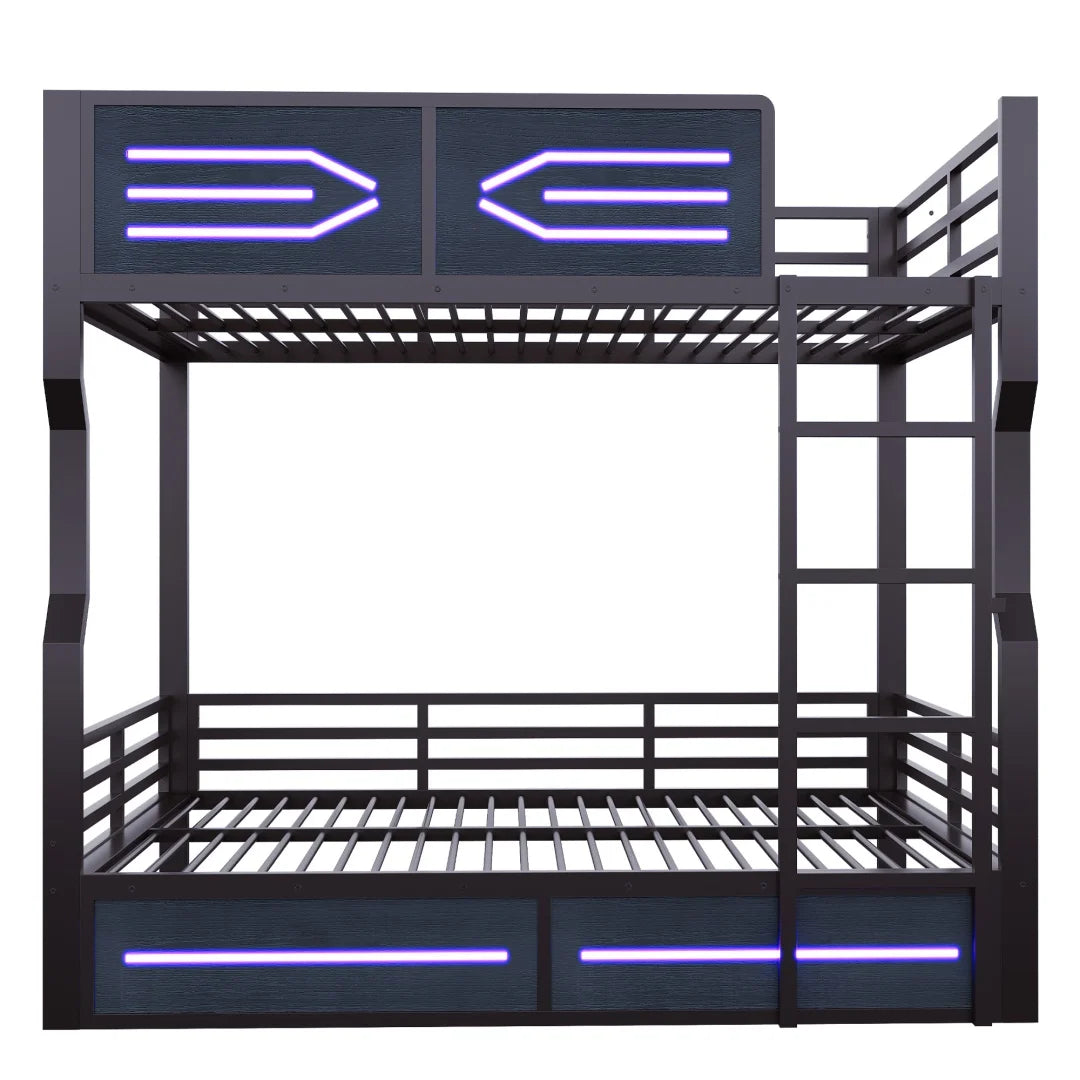 Lit Mezzanine Métal 140x200 Avec LED et Garde-Corps