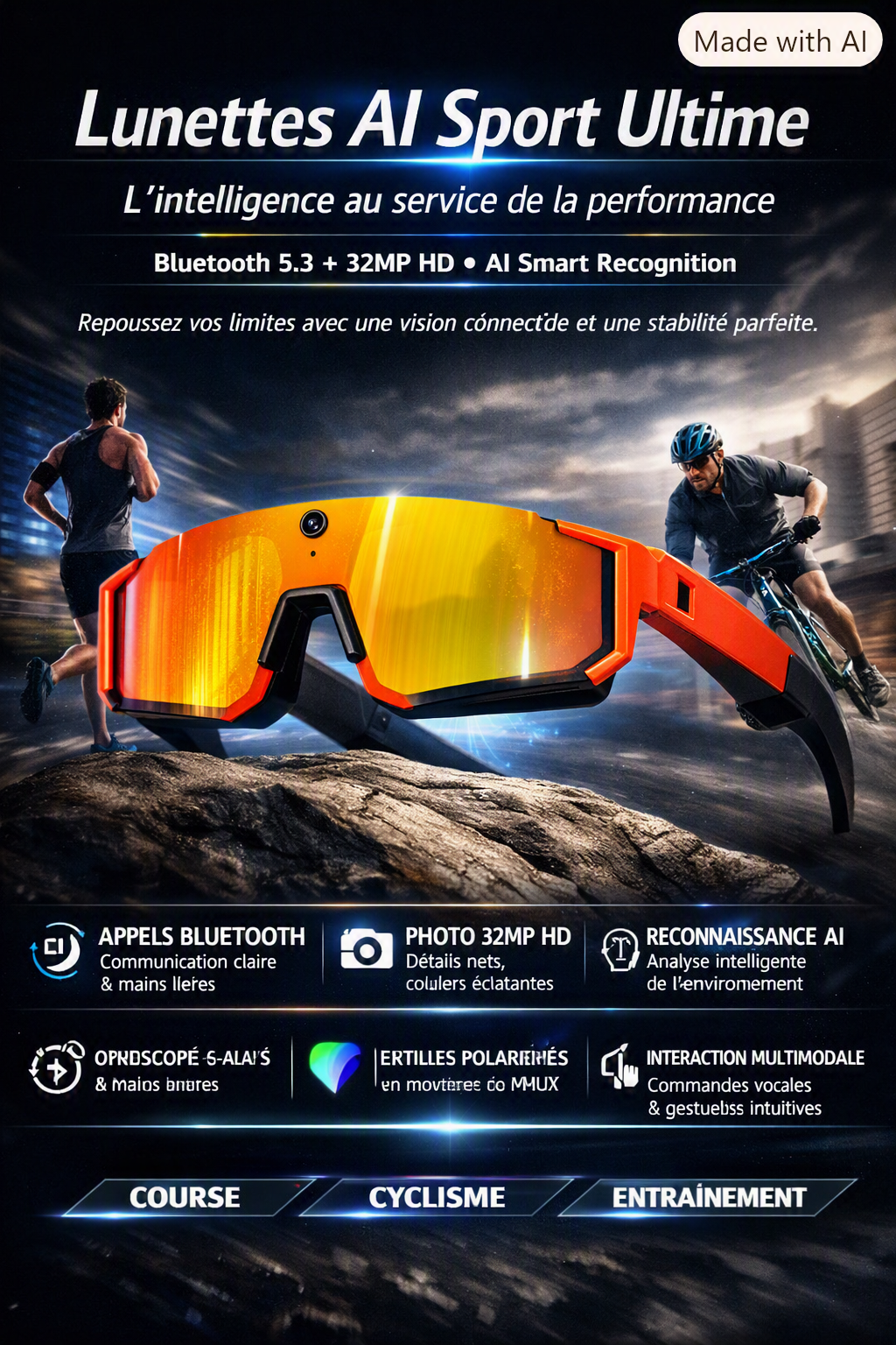 LumiSmart VisionCam — Lunettes Connectées IA avec Caméra HD & Assistant Vocal