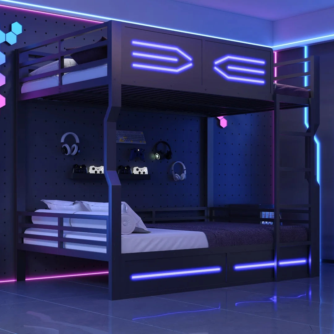 Lit Mezzanine Métal 140x200 Avec LED et Garde-Corps