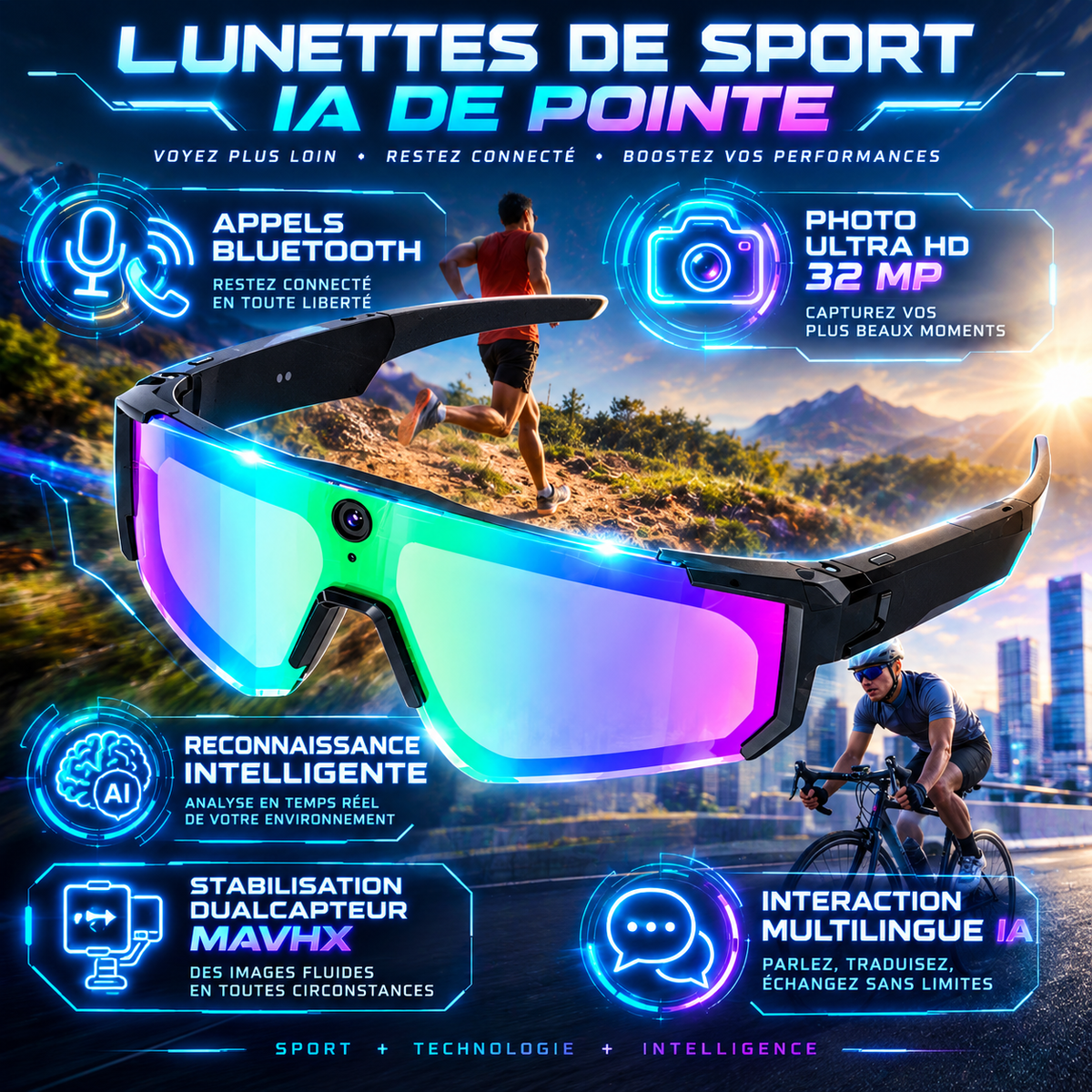 LumiSmart VisionCam — Lunettes Connectées IA avec Caméra HD & Assistant Vocal